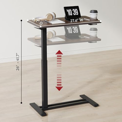 SANODESK Mobile Standing Desk with Hidden Wheels,Pneumatic Laptop Desk Rolling Computer Cart Movable Height Adjustable Small Sit Stand Desk for Home Office(27.6" W x 15.7" D, Maple) - color: Black Walnut, size: 28x16