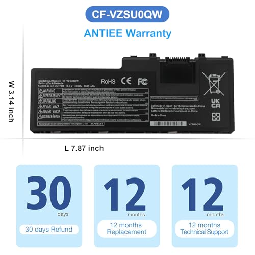 CF-VZSU0QW Battery for Panasonic ToughBook CF-20/Toughpad FZ-A2 Mk1 Tablet | 30Wh Replacement for CF-20A0205NG CF-20A0205TD FZ-A2A203CA3 CF-VZSU0QJS CF-VZSU0QK CF-VZSU0QR 11.4V 2600mAh - size: 7.9*3.1*0.3inch CF-20
