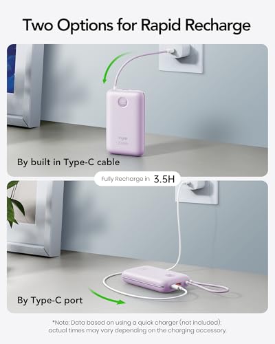 VIYISI Portable Charger 20000mAh 30W Fast Charging, Power Bank with Built-in Cables & LED Display, USB C Battery Pack for iPhone 17/16/15/14, Samsung, iPad and Android Phones, Travel - Purple - color: Purple