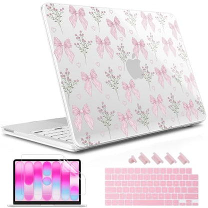 May Chen Compatible with MacBook Neo 13 inch Case 2026 Model A3404, Plastic Hard Shell,Keyboard Cover,Screen Protector,Dust Plug, for MacBook Neo 13" with A18 Pro Chip, Flower & Bow - color: Flower & Bow
