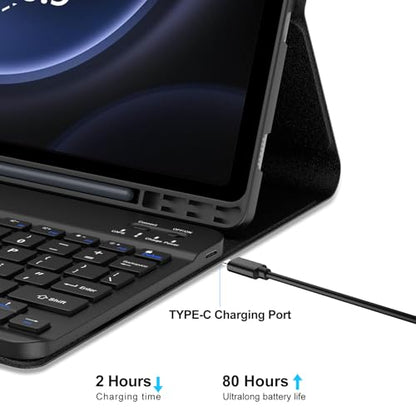 Galaxy Tab S9 FE+/ S9+ /S10+ 12.4 Inch Case with Keyboard, Detachable Bluetooth Keyboard with Pen Holder for Samsung Tab S10+ Plus/S9+ Plus/S9 FE+ Plus/S8+ Plus/S7FE/S7+ Plus 5G 12.4", Black - color: Black, size: S9FE+ 12.4"