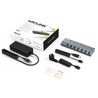 USB Hub 3.0, WAVLINK 7 Port Powered USB 3.0 hub 48W Charging, 5V/2.4A Each Ports with Individual Switches LED Indicator, USB Extension for Laptop, MacBook, iMac, PC, USB Flash Drives