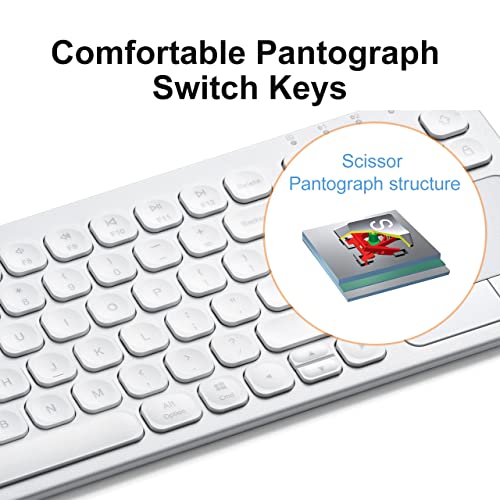SANWA Multi Device Bluetooth Keyboard with Touchpad, Rechargeable Keypad with Trackpad for Laptop Desktop Computer PC iPad/iPhone Tablet, Compatible with MacBook, Windows, Android, iOS, White - style: White