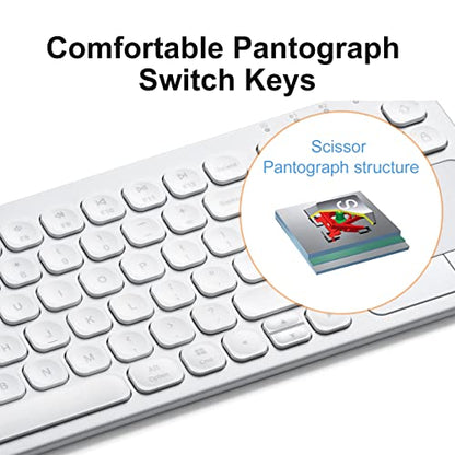 SANWA Multi Device Bluetooth Keyboard with Touchpad, Rechargeable Keypad with Trackpad for Laptop Desktop Computer PC iPad/iPhone Tablet, Compatible with MacBook, Windows, Android, iOS, White - style: White