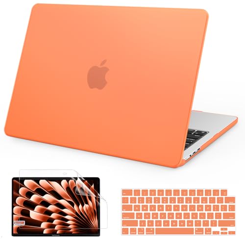 AKIT Compatible with MacBook Air 13 inch Case M5 2026 2025-2022 M4/M3/M2 A3449 A3240 A3449 A3113 A2681, Slim Hard Shell Laptop Case+Screen Protector+Keyboard Cover for MacBook Air 13.6 inch, Orange - color: Orange