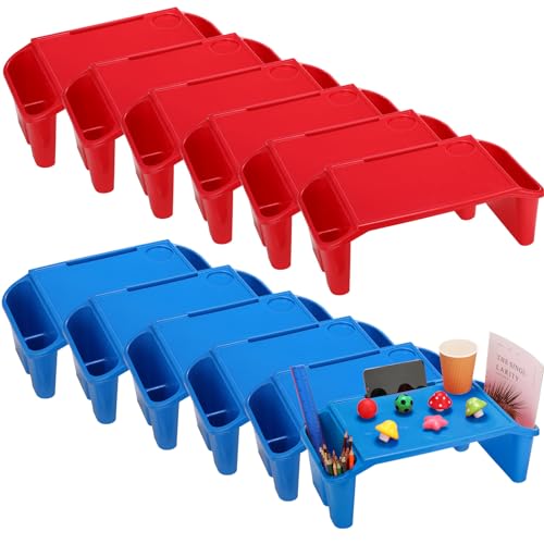 Kisston 12 Pcs Kids Lap Desk Bulk Tray Lap Table Bed Table Plastic Desk with Extra Storage Space Activities Children Portable for Kids Students Work Study School Classroom(Blue, Red) - color: Blue, Red