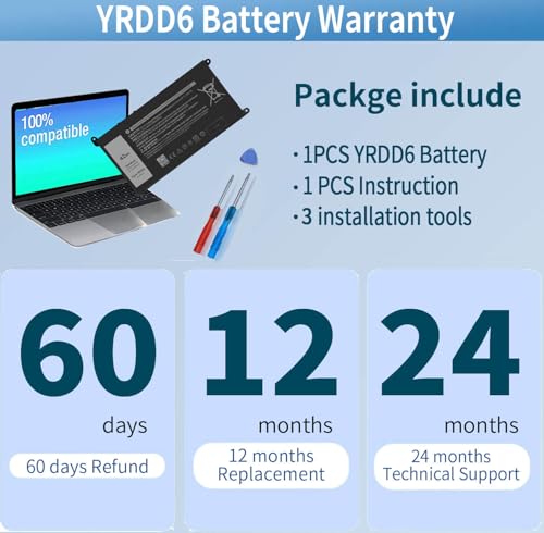 42Wh YRDD6 Battery for Dell inspiron 15 3000 Series 3583 3593 3582 3584 | 3501 inspiron 15 5000 Series 5582 5584 5593 5594 5598 5585 14 3493 5481 5482 5485 5491 5493 7586 Vostro 5481 1VX1H P93G P75F - size: 6.85*3.5*0.25inch