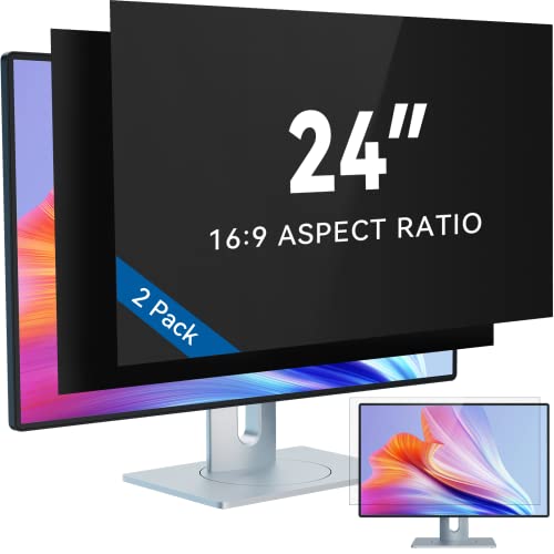 IPROKKO [2-Pack] 24 Inch Computer Privacy Screen Filter for 16:9 Widescreen Monitor, Removable 24inch Anti Blue Light Glare Privacy Shield, Anti Spy Security Protector for Hp Dell Asus Acer Samsung - color: Black Monitor Screen, size: 2pcs-24inch 16:9