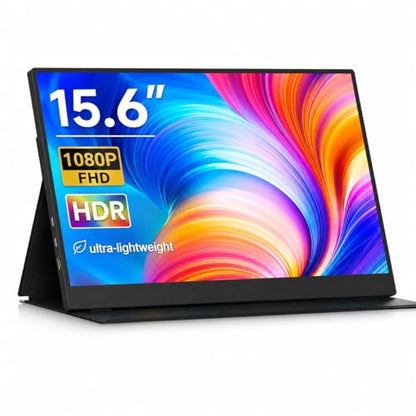 15.6" Portable Monitor, 1.28lb Ultra-Light 1080P FHD Laptop Screen | Anti-Glare, Low Blue Light, 85% sRGB, USB-C, HDMI, Kickstand Case External Monitor for Laptop, MacBook, Switch, PS5, Xbox - size: 15.6