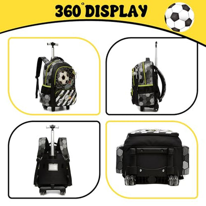 Meetbelify Kids Football Rolling Backpack with Wheels for Elementary Preschool Students Boys Travel Luggage Carry on Backpack for Boys Ages 6-8 - color: 02 Football