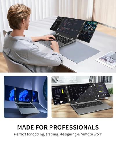 Triple Screen Laptop, 16" Main + Dual 10.5" Monitors, Core i7-12700H | 16GB RAM, 1TB SSD, Win 11 Pro, Wi-Fi 5, BT 5.0, Face & Fingerprint Unlock, USB-C, HDMI