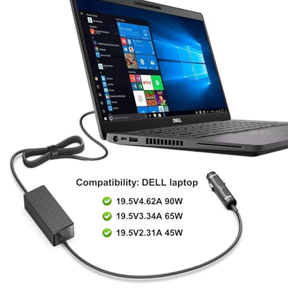 for Dell Laptop Car Charger 4.5mm Barrel 90W 65W 45W DC Power Adapter Cord for DELL Inspiron 17 15 14 13 3000 5000 7000 2-in-1/Latitude Rugged/OptiPlex Micro/Vostro 15 14 13/XPS 13 12 11 Series