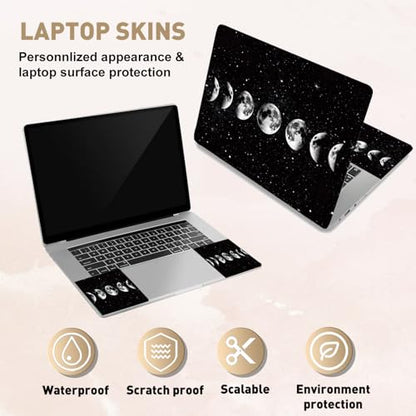 PLIGREAT 15 Inches Laptop Decal Sticker Skin Cover, Moon Phase Laptop Stickers Skins Decal Fits 12-15 Inch Laptops Universal Removable Vinyl Notebook Art Protector Cover Decals, Black White - color: Black White
