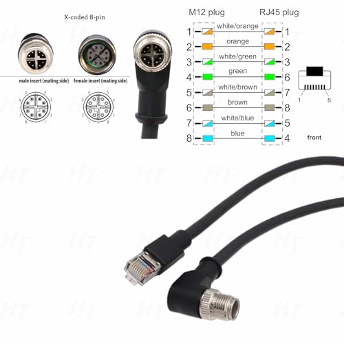 Ethernet Cable for Keyence IV3 SR5000 Cognex DataMan 260 280 380 370 470 580 Barcode Reader Sensor, 8 Pin X-Coded Angled M12 to RJ45 Shielded 3m - size: 3m