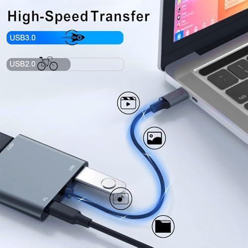 USB C to Dual HDMI Adapter, 4K@60Hz HDMI Splitter for Dual Monitors with USB 3.0, 100W PD Charging, HDMI Splitter Extended Display for MacBook Air/Pro, Dell XPS, HP, Surface, Chromebook - color: Grey 03-USB C Hub