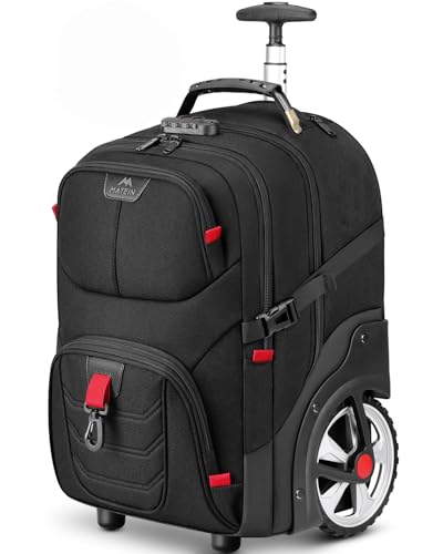 MATEIN Rolling Bag with Wheels, 17 Inch Laptop Roller Backpack for Adults | Extra Large Wheeled Bag with Anti Theft Lock & Sturdy Handle, Water Resistant Carry On Luggage for Teacher Work Travel Men - color: Black