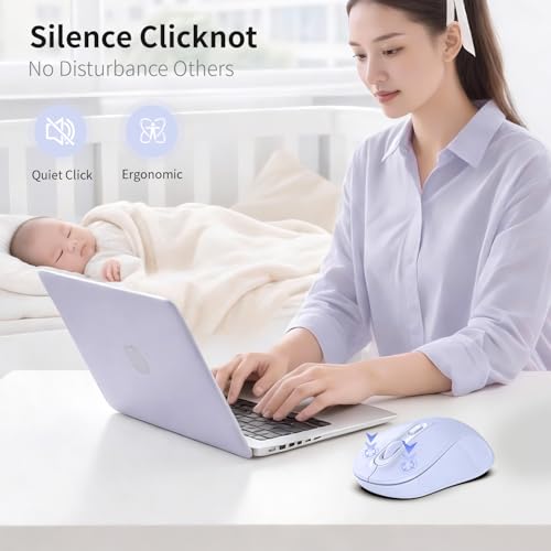 Wireless Mouse, 2026 New Model, Silent Click Ergonomic Design, Portable, 4 Buttons, Adjustable DPI (800/1200/1600), for Laptop/PC/Office (Violet) - color: violet