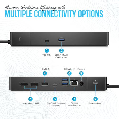 Dell WD19TBS Thunderbolt Dock, USB-C Docking Station Dual Monitor | 180W Adap ter Included, HDMI & DisplayPort Cables, Triple 4K Display Support, 130W Power Delivery, 40Gbps Transfer Speed