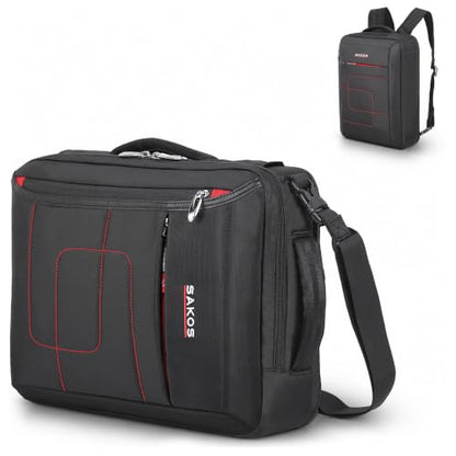 SAKOS Flash 3 in 1 Laptop Bag, 15.6 Inch Convertible Messenger, Shoulder Bag & Backpack, Water Repellent Travel Bag, Professional Work Bag for Men & Women, Briefcase with Laptop Compartment - Black - color: 4. Flash - Black/Red