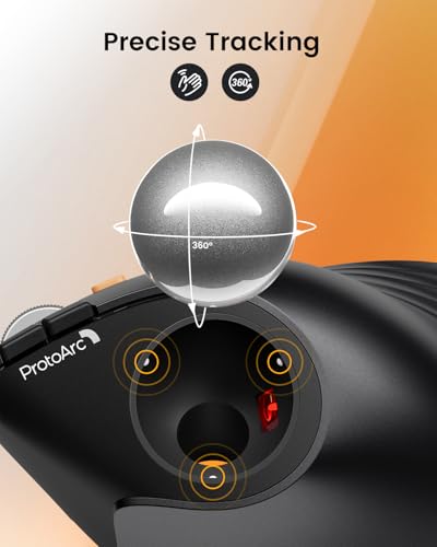 ProtoArc EM05 NL Wireless Vertical Trackball Mouse, 5 DPI Levels, Silver | 62° Vertical Design Supports a Natural Wrist Posture, Connect 3 Devices Via Bluetooth/2.4G USB-A, 500mAh Rechargeable Battery - color: Silver