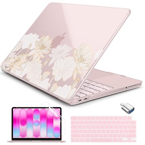 Batianda Case for MacBook Neo 13 Inch 2026 Model A3404, Gold Lotus | 4-in-1 Laptop Accessories Bundle with Golden Lotus Line Art, Ultra Slim Hard Shell for Elegant Minimal Style Users - color: Gold Lotus