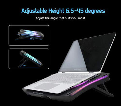 LETUSTO RGB Laptop Cooling Pad, Portable Laptop Cooler Stand for up to 17’’ Notebooks, 2 Fans with 17dBA and 2 USB Ports