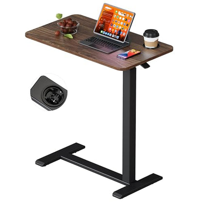 BIZUM Adjustable Bedside Table with Swivel Hidden Wheels Pneumatic Rolling Desk Mobile Standing Desk with Cup Holder for Hospital Home(31.5"x15.8" Walnut) - color: Walnut, size: 31.5"x15.8"