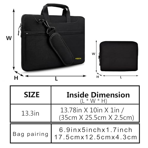 Hseok Laptop Shoulder Bag 13-14 inch Shockproof Water-Resistant HandBag with Small Case Compatible with MacBook Pro/Neo 14" M5/M4/M3/M2/M1, Mac Air/Pro 13.3", XPS 13/14, Most 13"-14" PC,Black - color: Black, size: 13"-14"