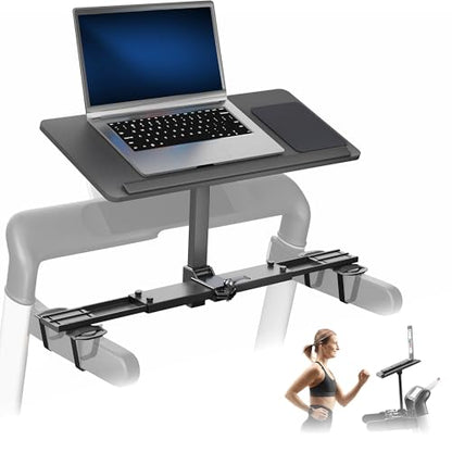 VIVO Wooden Laptop Treadmill Desk, Tilting Ergonomic Notebook Mount Stand with Mouse Pad and Wrist Support, Fits Both Round and Square Handlebars, Black, STAND-TDML4R