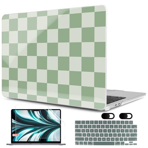 MEEgoodo Case for M5/M4/M3/M2 MacBook Air 13 inch Case 2026 2025 2024 2022, Fit Model A3449/A3240/A3113/A2681, Laptop Hard Shell Compatible with MacBook Air 13.6-inch, Green Checkered - color: Green Checkered