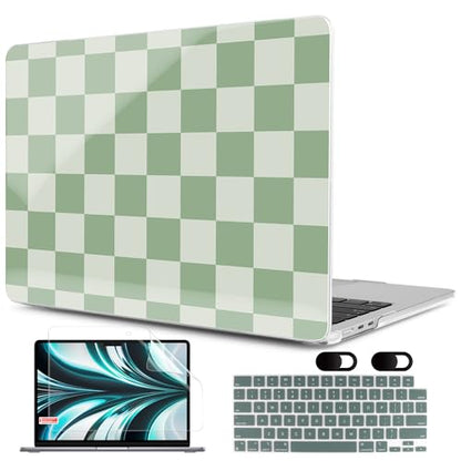 MEEgoodo Case for M5/M4/M3/M2 MacBook Air 13 inch Case 2026 2025 2024 2022, Fit Model A3449/A3240/A3113/A2681, Laptop Hard Shell Compatible with MacBook Air 13.6-inch, Green Checkered - color: Green Checkered