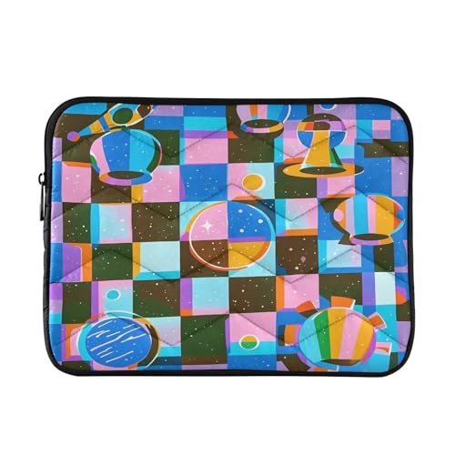 Space Checkerboard Purple 15-16 Inch Quilted Laptop Sleeve Case Soft Notebook Protector Bag Computer Carrying Case - color: Space Checkerboard Purple, size: Large
