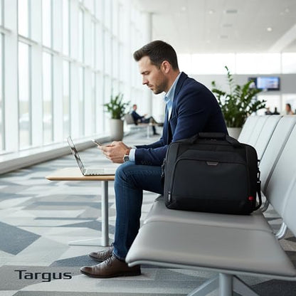 Targus 17–18 Inch Classic EcoSmart Briefcase, Large Laptop Bag with Padded Laptop Sleeve, Anti-Theft Zippers, Hidden Phone Pocket, Water-Resistant Design, Trolley Strap, Black CN418GL