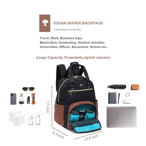 ESVAN Diaper Bag Backpack, Large Capacity Multifunction Baby Essentials Fashion Travel Pack Linen Canvas office Laptop Bag (Linen Brown) - color: Linen Brown