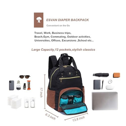 ESVAN Diaper Bag Backpack, Large Capacity Multifunction Baby Essentials Fashion Travel Pack Linen Canvas office Laptop Bag (Linen Brown) - color: Linen Brown