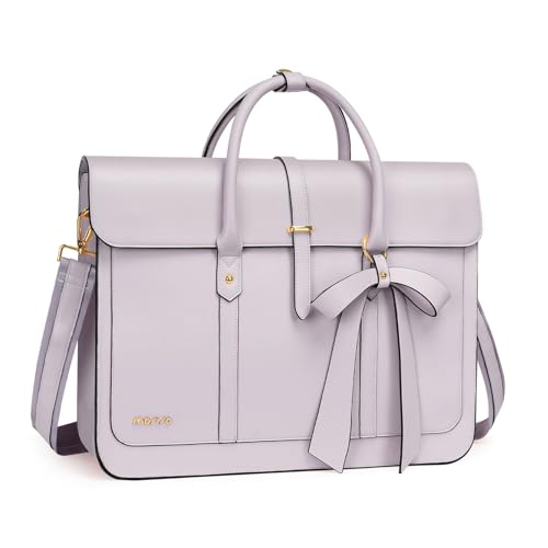 MOSISO Laptop Bag for Women, 15-15.6 inch PU Leather Laptop Shoulder Bags | 16 inch Messenger Bags Convertible Backpack Casual Handbag Work Briefcase Travel Computer Bag with Bowknot, Dusty Lilac - color: Dusty Lilac, size: 16 inch