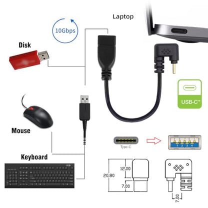 USB-C USB 3.1 Type-C Male to USB 3.0-A Female 10Gbps OTG Data Power Cable Opposite U Shape Back Angled - style: U Shape Back Cable