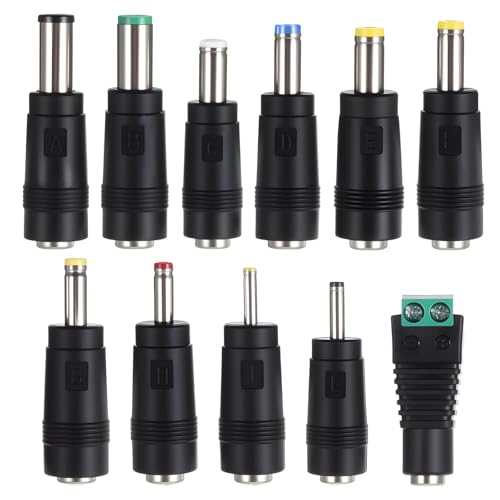 11Pcs DC Adapter Plug, Universal 5.5 x 2.1mm DC AC Power Connector | Power Supply Plug Jack Tips for Monitor, Webcam, Router, Mini PC, CCTV, Bluetooth Speaker