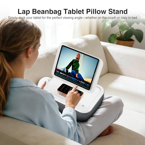 elitehood Adjustable iPad Pillow Stand for Lap, Soft Cushion Lap Beanbag | Tablet Holder Stand for Lap Bed Couch, Pillow Pad for Tablet or iPad, Laptop, E-Reader, Books and 4-15.6'' Devices, Grey