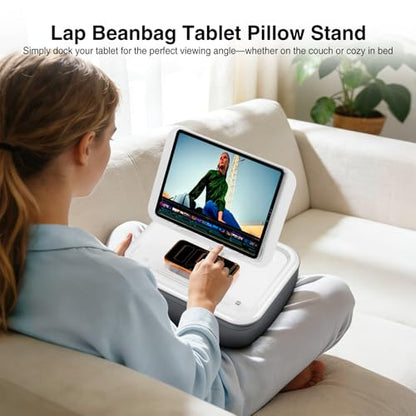 elitehood Adjustable iPad Pillow Stand for Lap, Soft Cushion Lap Beanbag | Tablet Holder Stand for Lap Bed Couch, Pillow Pad for Tablet or iPad, Laptop, E-Reader, Books and 4-15.6'' Devices, Grey