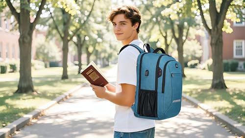 CAFELE Laptop Backpack, 17.3 Inch, Water-Repellent, USB Charging Port, for Business Travel School (Lake blue, 17.3 inches) - color: Lake Blue