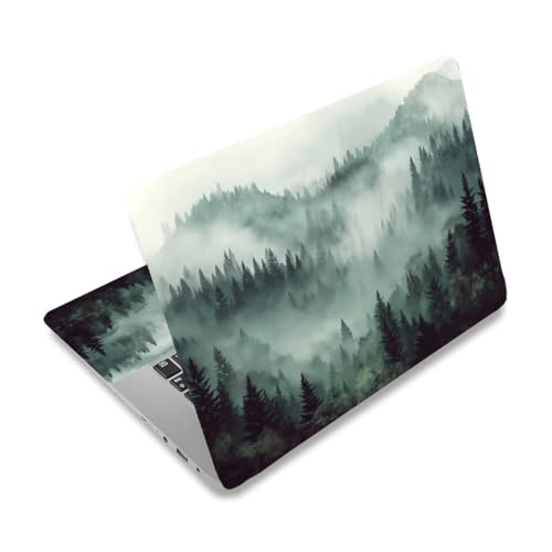 PLIGREAT Fog Forest Laptop Skin Sticker Decals Universal Size Fits 12" 13" 13.3" 14" 15 Inch Laptop Removable Waterproof Green Tree Aesthetic Notebook Decals PC Protector Cover Sticker