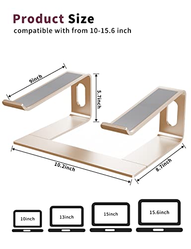 ALASHI Laptop Stand for Desk, Aluminum Computer Riser, Ergonomic Notebook Holder, Detachable Metal Laptops Elevator, PC Cooling Mount Support 10 to 15.6 Inches Notebook, Gold - color: D-Gold