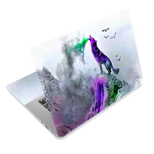 Laptop Skin Sticker Decal for 12 13 13.3 14 15 15.6 in, Universal Vinyl Waterresistant Protector Cover for Notebook PC Netbook, Computer Decor for Women Girls Howling Purple Wolf - color: Howling Purple Wolf