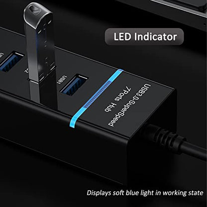 USB Hub 3.0, VIENON 7-Port USB Data Hub Splitter for Laptop, PC, MacBook, Mac Pro, Mac mini, iMac, Surface Pro and More USB Devices-1ft Cable