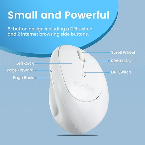 Perixx PERIMICE-719W Wireless Portable Vertical Mouse - Silent Clicks - Right-Handed Design - White - style: Wireless White