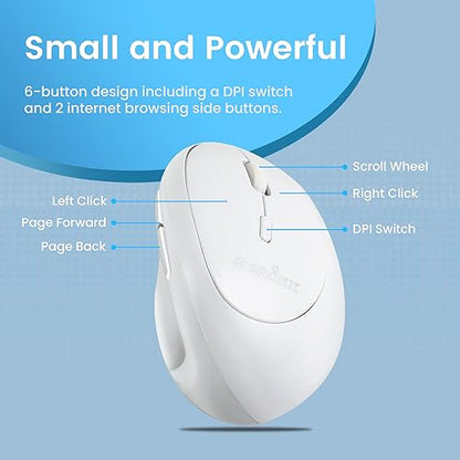 Perixx PERIMICE-719W Wireless Portable Vertical Mouse - Silent Clicks - Right-Handed Design - White - style: Wireless White