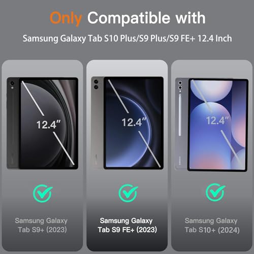 Galaxy Tab S9 FE+/ S9+ /S10+ 12.4 Inch Case with Keyboard, Detachable Bluetooth Keyboard with Pen Holder for Samsung Tab S10+ Plus/S9+ Plus/S9 FE+ Plus/S8+ Plus/S7FE/S7+ Plus 5G 12.4", Black - color: Black, size: S9FE+ 12.4"
