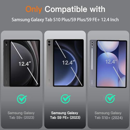 Galaxy Tab S9 FE+/ S9+ /S10+ 12.4 Inch Case with Keyboard, Detachable Bluetooth Keyboard with Pen Holder for Samsung Tab S10+ Plus/S9+ Plus/S9 FE+ Plus/S8+ Plus/S7FE/S7+ Plus 5G 12.4", Black - color: Black, size: S9FE+ 12.4"