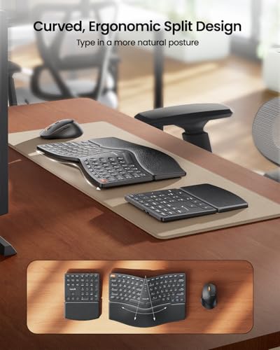 ProtoArc EKM04 2.4GHz Wireless Ergonomic Keyboard Mouse Combo - Black | Separate Numeric Keypad, USB Receiver, Split Design, Hard Wrist Rest, Rechargeable, for Windows Desktop/PC/Laptop